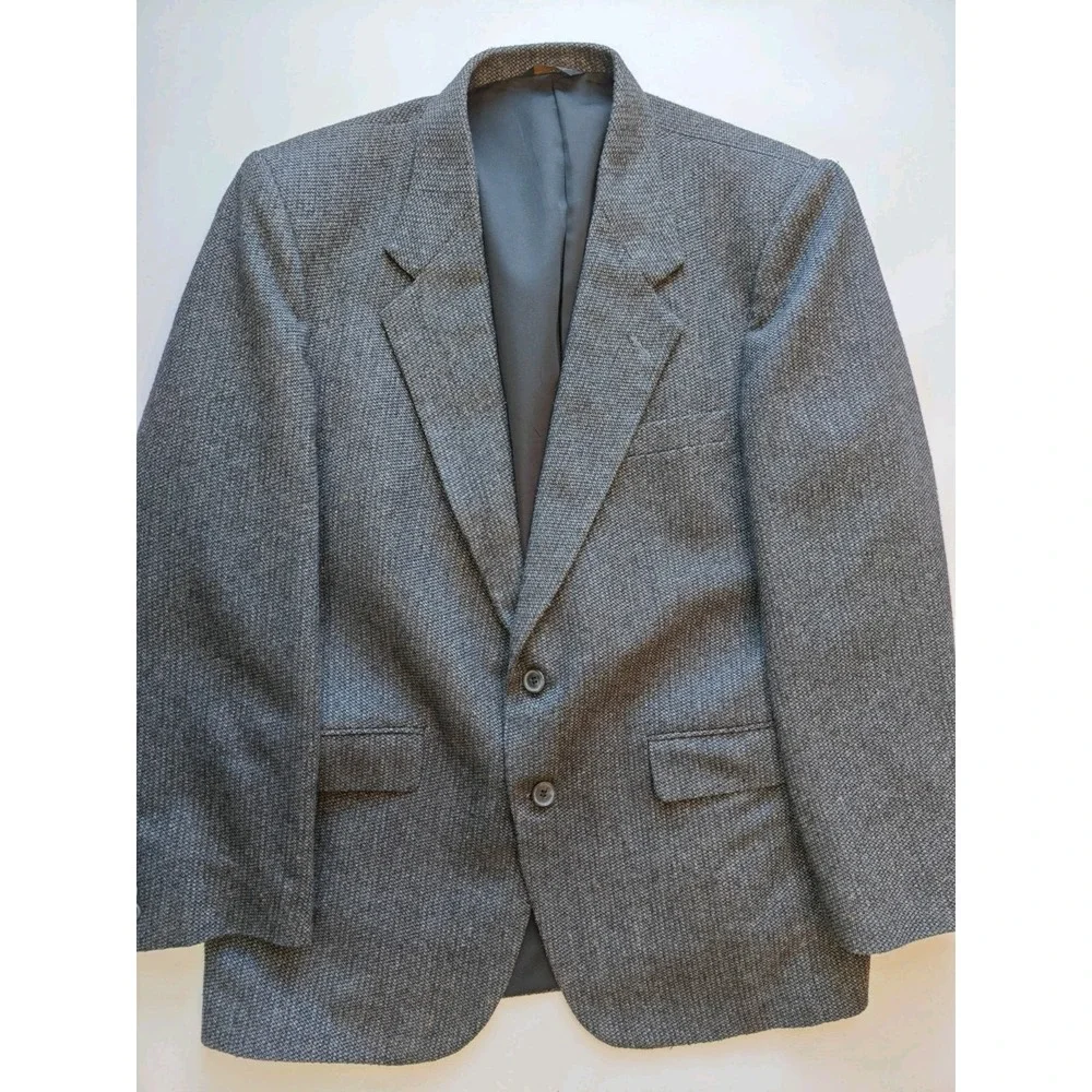 Farah Vintage Mens Tweed Sport Coat 42R Charcoal Gray Single Breasted Blazer